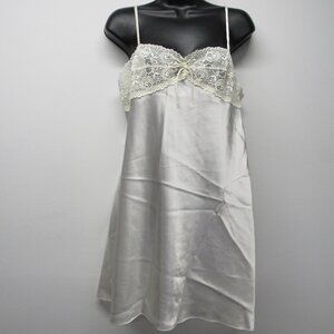 Vtg Y2K Morgan Taylor Intimates Shiny Ivory Satin Lace Mini Slip Dress Chemise M